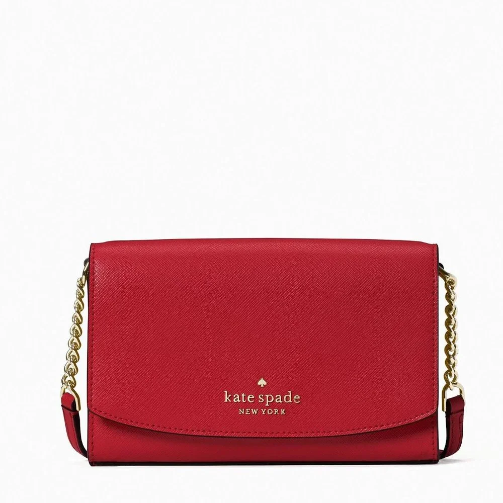 New Kate Spade Staci Small Flap Crossbody Saffiano Leather Red Currant